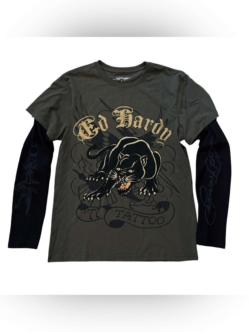 Ed Hardy army panther layered shirt